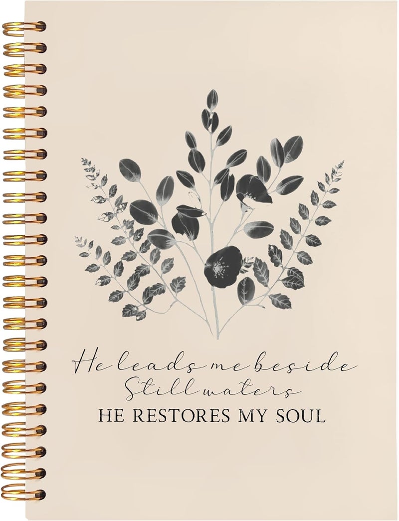 BearCake Christian Notebook Journal, Christian Gifts for Women, PSALM 23:3 He Restores My Soul Prayer Journal for Women, Bible Journaling Neutral Hardcover Spiral Notebook 5.5x8.3 - Image 1